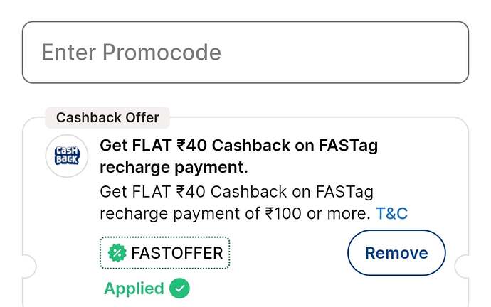 Paytm FASTag Recharge Offer