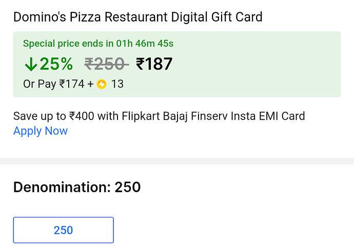 Dominos Pizza Gift Card