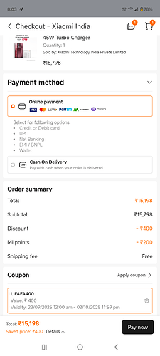 Mi Points and Coupon Discount