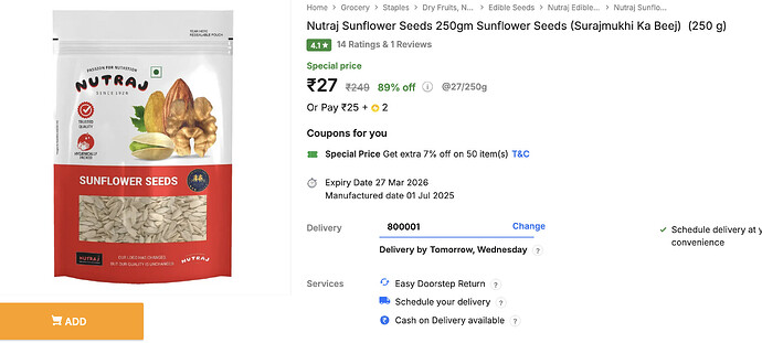 Nutraj Sunflower Seeds Deal