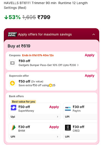 HAVELLS BT6111 Trimmer (Red)