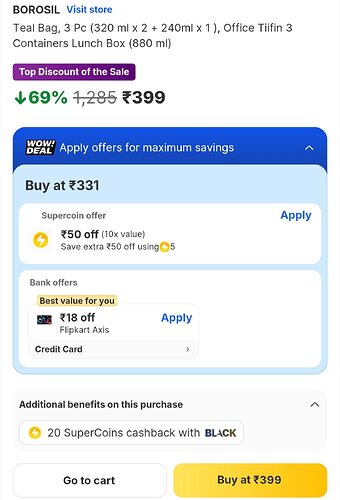 Borosil Teal Bag Lunch Box