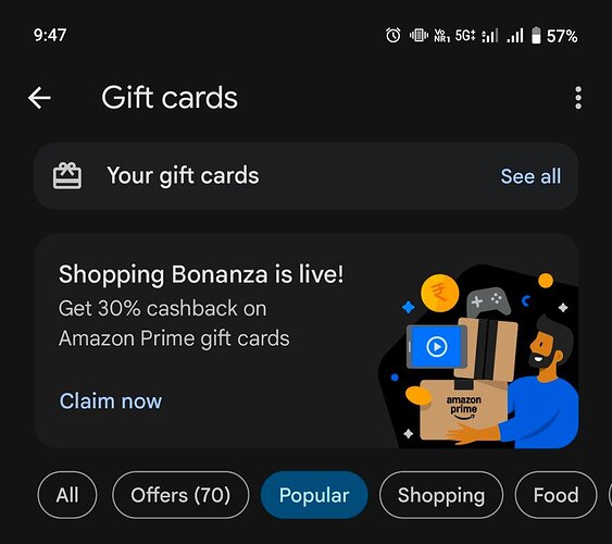 Amazon Prime Gift Card 30% Cashback Offer