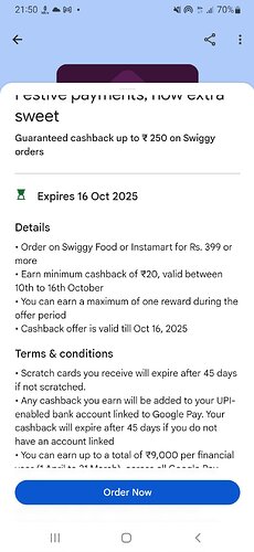 Google Pay Swiggy Cashback Offer