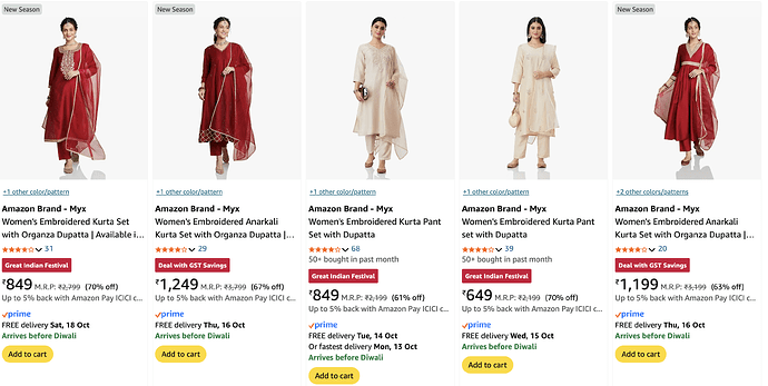 Women's Kurti Sets 70% Off