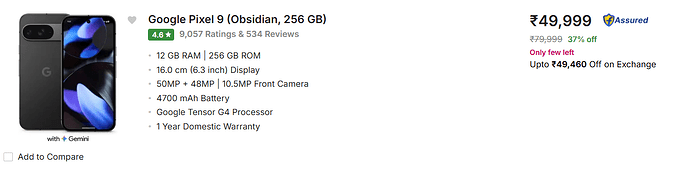 Google Pixel 9 Obsidian Deal on Flipkart