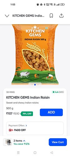 KITCHEN GEMS Indian Raisin Deal