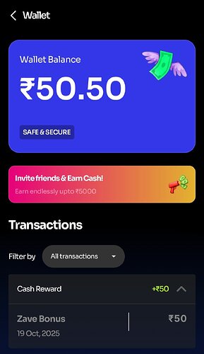Zave App ₹50 Wallet Balance Screenshot 2