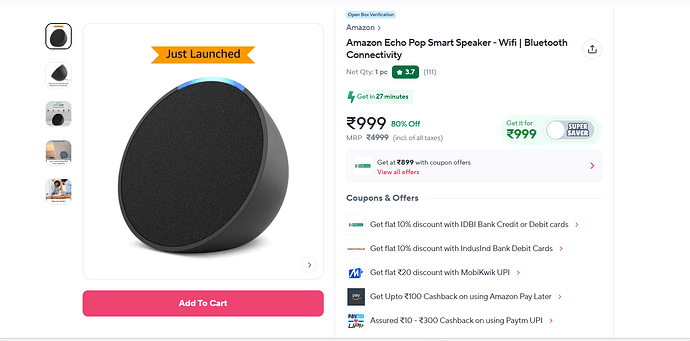 Amazon Echo Pop Smart Speaker