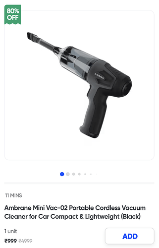 Ambrane Mini Vac-02 Portable Cordless Car Vacuum Cleaner