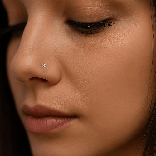 TVISVA JEWELS 925 Sterling Silver Square CZ Nose Pin