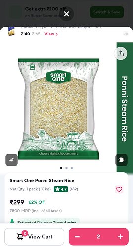 Smart One Ponni Steam Rice 10kg