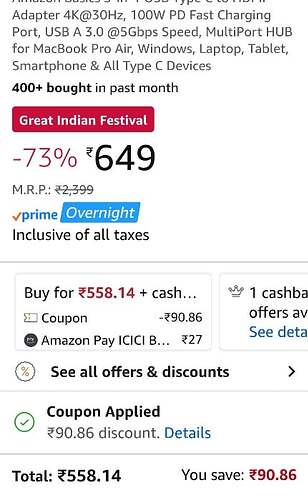 Amazon Basics 3-in-1 USB-C Hub Offer