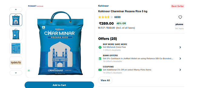 Kohinoor Charminar Rozana Basmati Rice 5 kg
