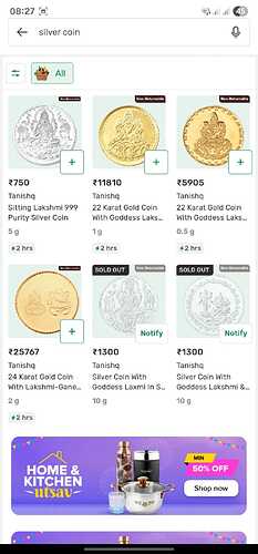 Bigbasket Gold Silver Product Display