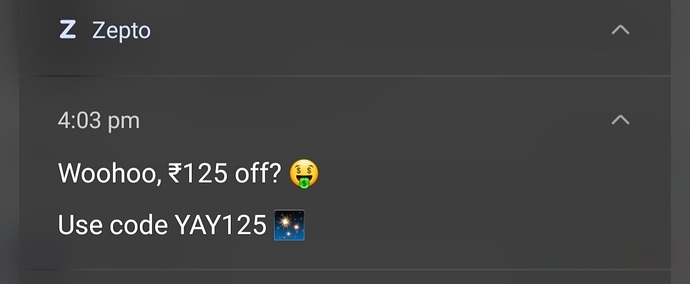 Zepto ₹125 Discount Coupon Screenshot