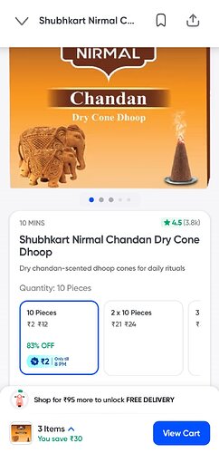 Chandan Dry Cone Dhoop 10 Pieces