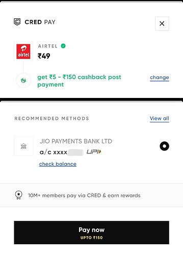 Airtel CRED UPI Cashback Offer