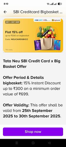 Tata Neu SBI Card Grocery Offer