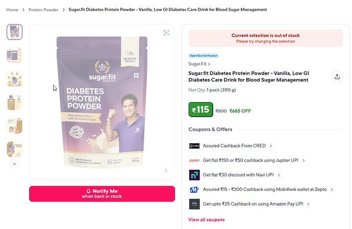 Sugar.fit Vanilla Diabetes Protein Powder