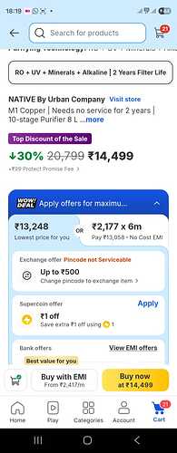 NATIVE Urban Company M1 Copper Water Purifier