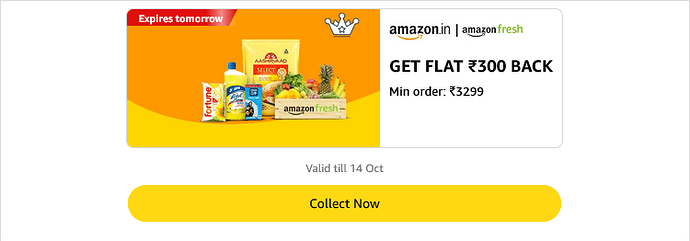 Amazon Fresh ₹300 Cashback Offer