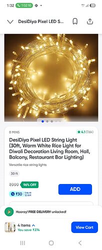 InstaMart Desi Diya 30ft Rice LED String Lights