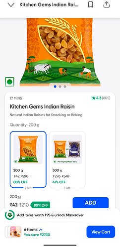 Kitchen Gems Indian Raisin 200gm Instamart Deal