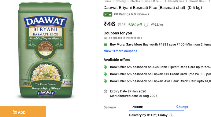 Daawat Briyani Basmati Rice Offer