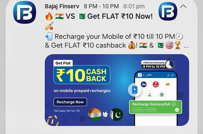 Bajaj Finserv ₹10 Cashback Offer