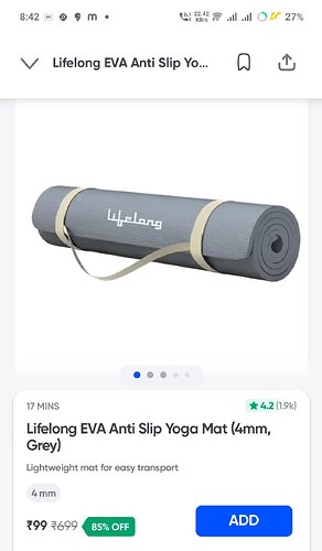 Lifelong EVA Anti-Slip Yoga Mat (4mm, Grey)