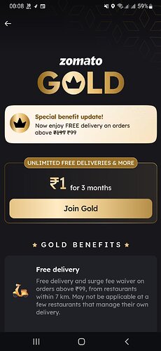 Zomato Gold ₹1 Offer