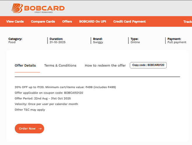 BOB Card Offers Details