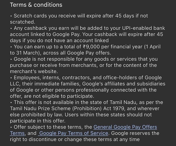 GPay Offer Terms and Conditions