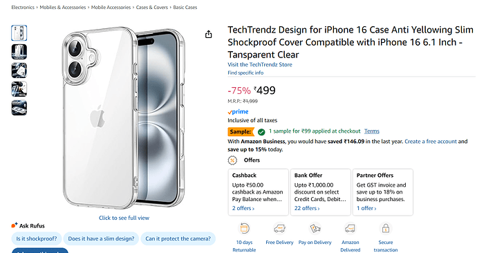 TechTrendz iPhone 16 Clear Case
