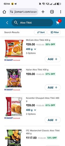 JioMart Aloo Tikki 400gm Pack