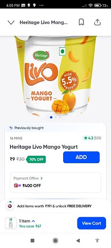 Heritage Yogurt ₹9 Offer on Swiggy Instamart
