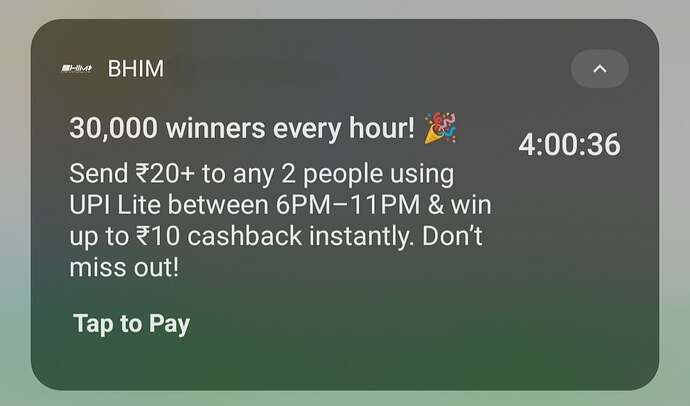 BHIM UPI Lite Cashback Offer