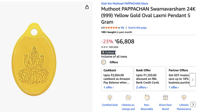 Muthoot Swarnavarsham Gold Pendant