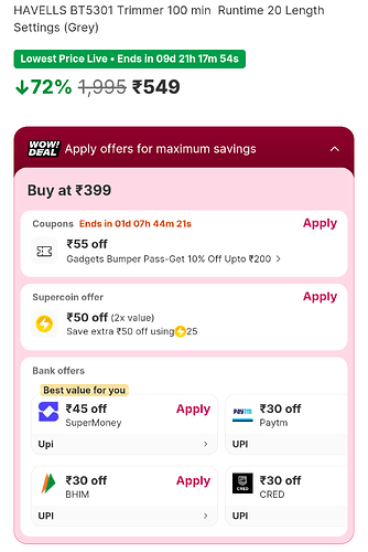 HAVELLS BT5301 Trimmer (Grey)