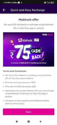 Tata Play Recharge with Mobikwik UPI Offer