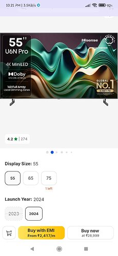 Hisense U6N Pro 55-inch 4K Mini LED Smart TV Price on Flipkart