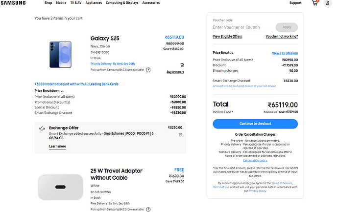 Samsung Galaxy S25 Cart Deal
