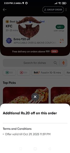 Swiggy Free Cash Offer Screenshot 2