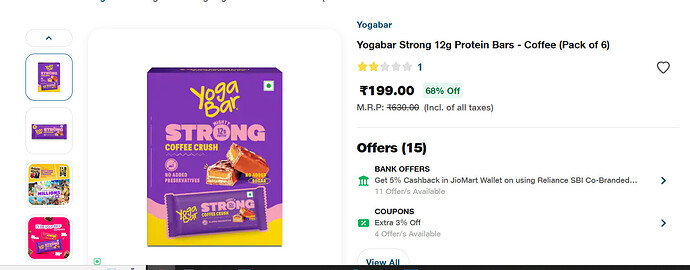 Yogabar Strong 12g Coffee Protein Bars 6-Pack