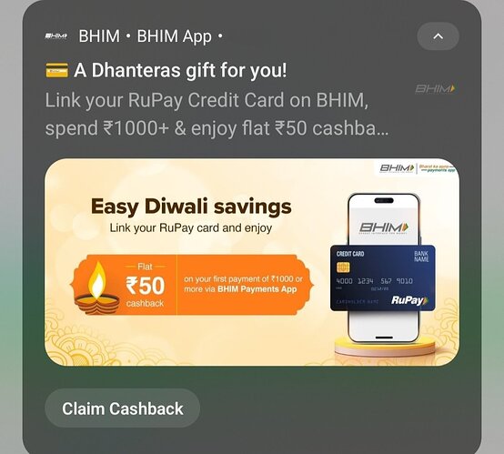 BHIM App RuPay Credit Card Offer