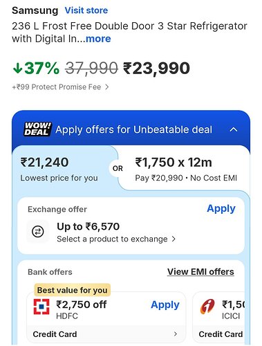 Samsung 236L Frost Free Double Door Refrigerator