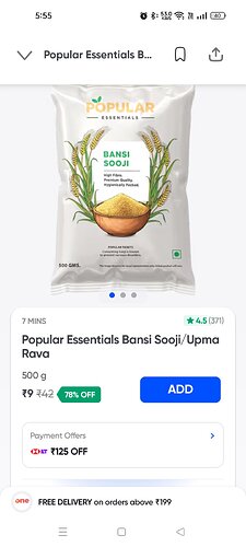 Popular Essentials Bansi Sooji Upma Rava