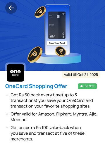 One Card ₹50 Cashback Offer