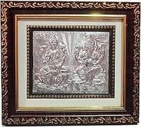 NextGiri 999 Silver-Plated Lakshmi & Ganesh Wooden Frame